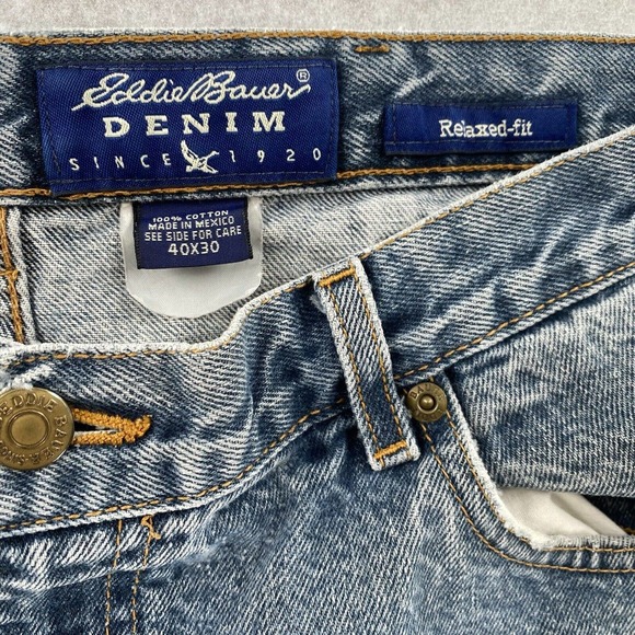 Eddie Bauer Jeans 40x30 Mens Blue Relaxed Fit Tapered Leg Cotton Denim‎ Med Wash - Picture 6 of 14